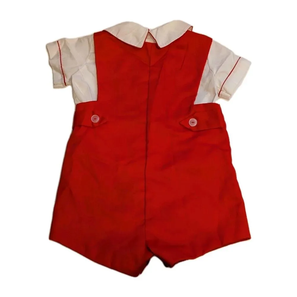 Vintage 2pcs White Collared Top & Red Overalls Outfit Scottie Dog Size 24 Months